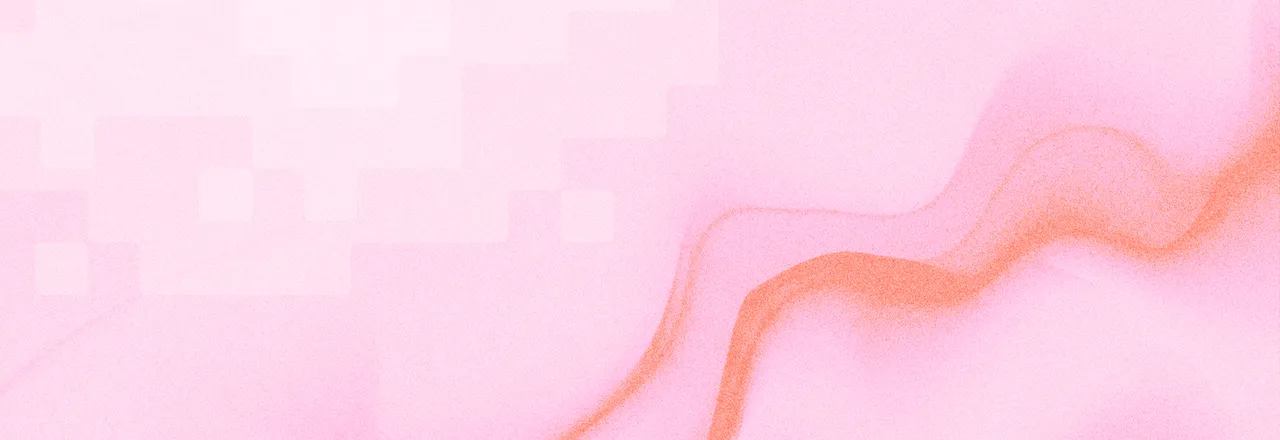 Abstract pink gradient with translucent stepped blocks on the left and a curved orange wave sweeping through the right