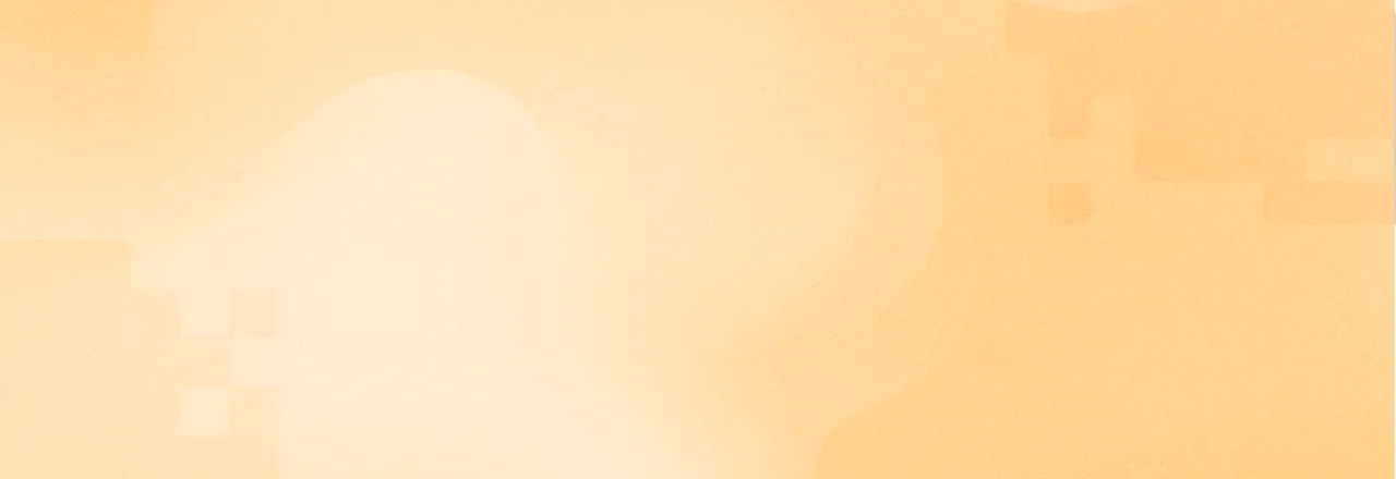 Warm orange gradient with translucent stepped blocks in the lower left and upper right corners and a soft pale glow in the centre